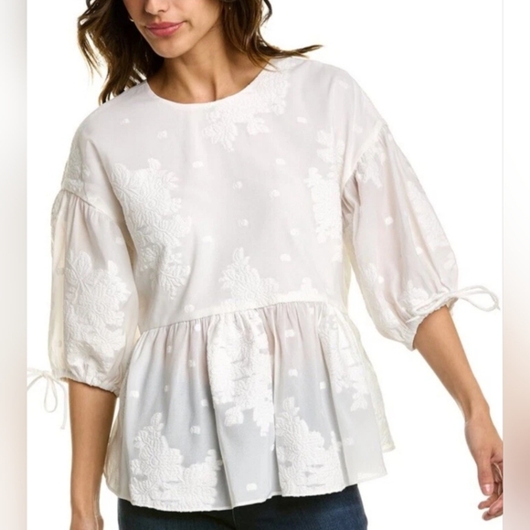 Ted Baker London white balloon sleeve embroidered blouse size 3 Usa 🇺🇸 Size 8 - Picture 2 of 10